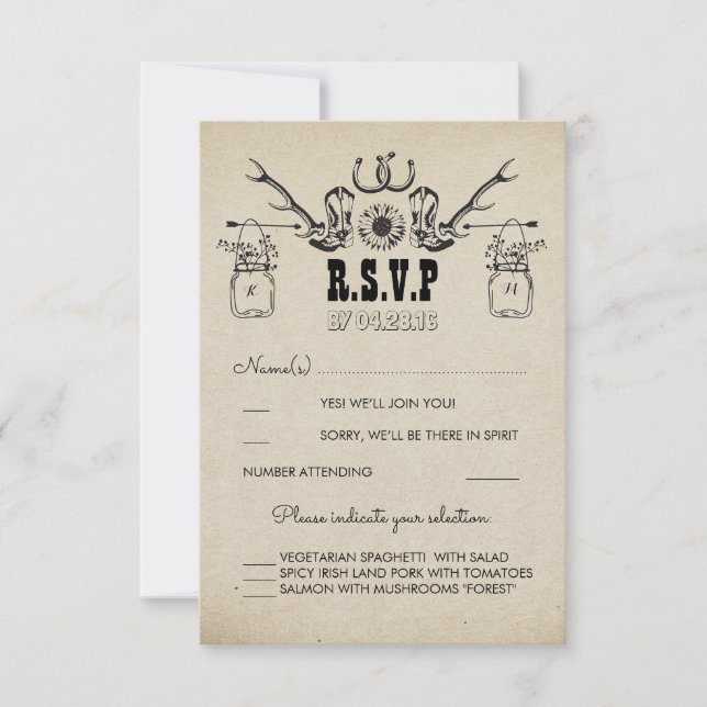 Cowboy Shoes Country Rustic Wedding RSVP (Front)