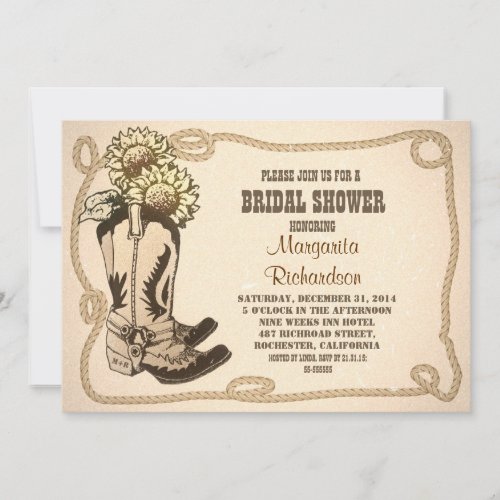 cowboy shoes rustic bridal shower invitations