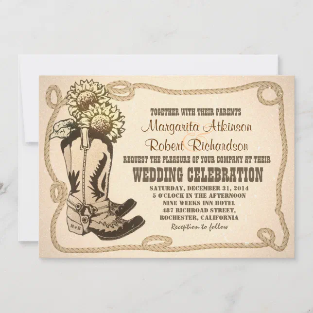 cowboy shoes rustic wedding invitations | Zazzle