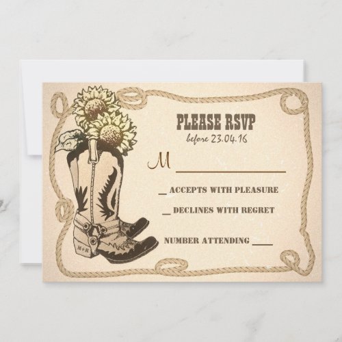 cowboy shoes rustic wedding RSVP cards