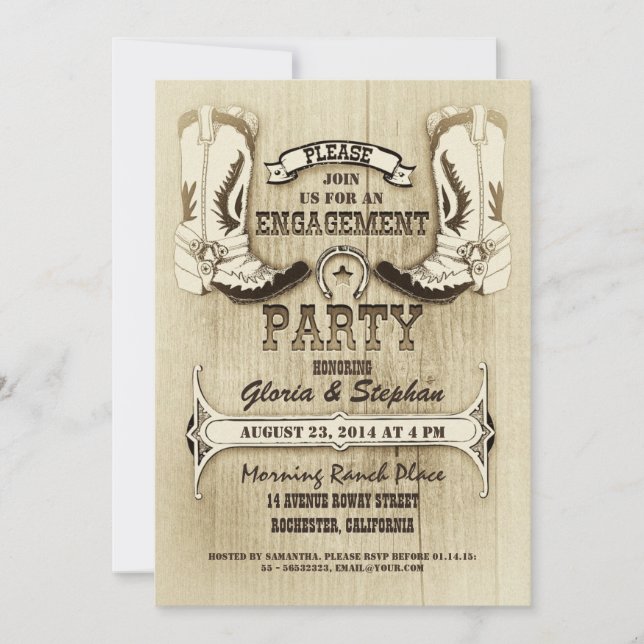 cowboy shoes western engagement party invitations (Front)