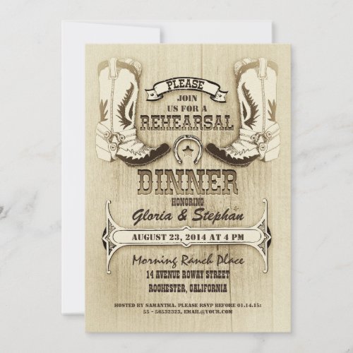 cowboy shoes western rehearsal dinner invitations