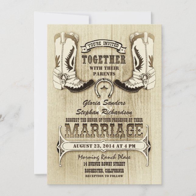 cowboy shoes western wedding invitations (Front)