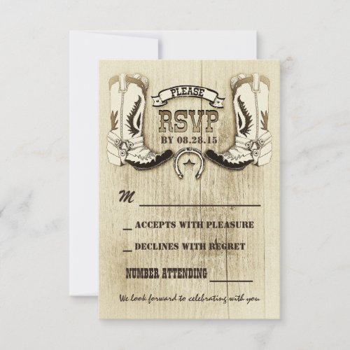 cowboy shoes western wedding RSVP cards