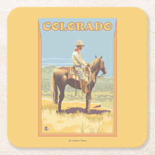 Cowboy (Side View)Colorado Square Paper Coaster