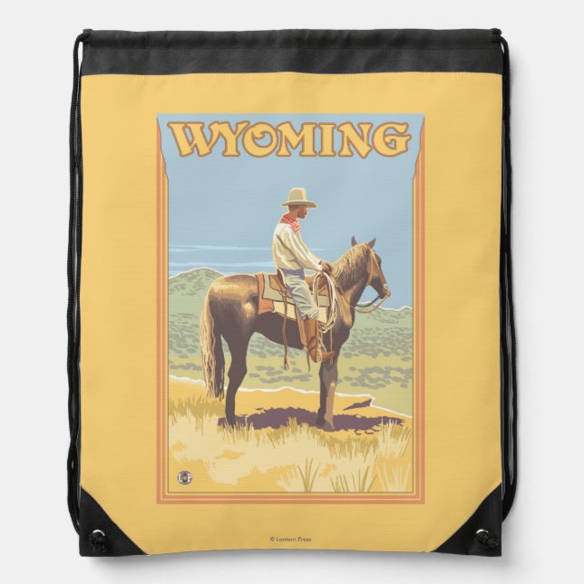 Cowboy (Side View)Wyoming Drawstring Bag (Front)