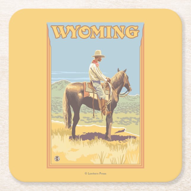 Cowboy (Side View)Wyoming Square Paper Coaster (Front)