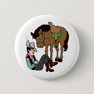 Cowboy Siesta Horse Resting Lazy Day Pinback Button