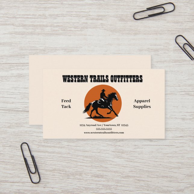 Cowboy Silhouette and Sun Circle Business Card (Front/Back In Situ)