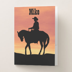 Cowboy Silhouette at Sunset Pocket Folder