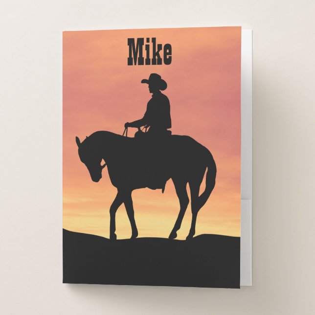 Cowboy Silhouette at Sunset Pocket Folder (Front)