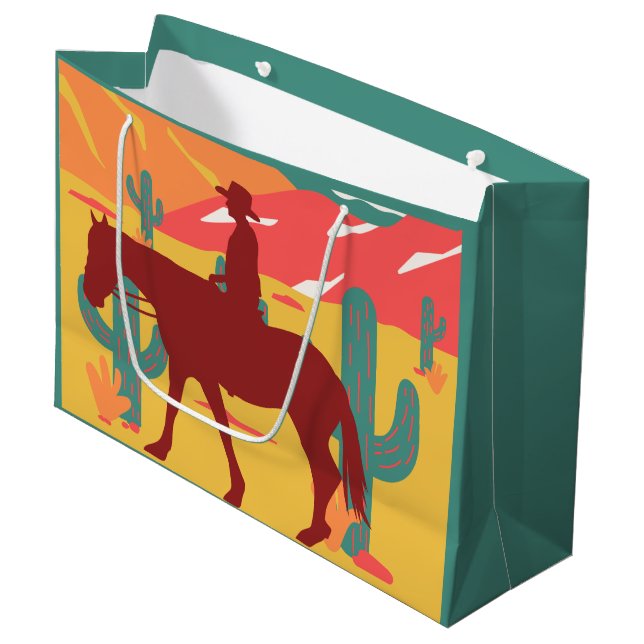 Cowboy Silhouette Desert Landscape  Large Gift Bag (Front Angled)