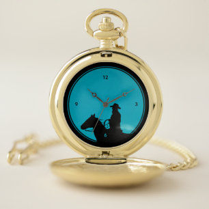 Cowboy Silhouette on Turquoise Pocket Watch
