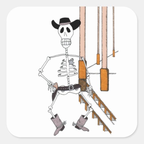 Cowboy Skeleton in Cowboy Hat and Cowboy Boots Square Sticker
