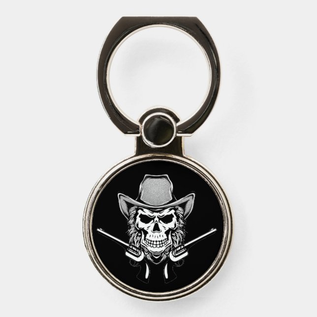 Cowboy Skeleton Skull Guns Graphic Art Phone Ring Stand (Front)