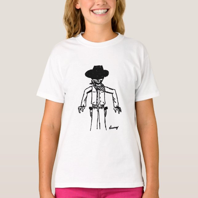 Cowboy Sketch Girls Baby Doll T-Shirt (Front)