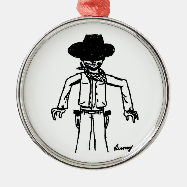 Cowboy Sketch Round Ornament (Front)