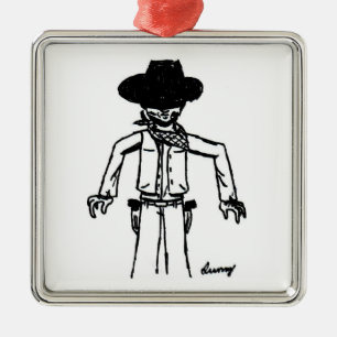 Cowboy Sketch Square Ornament
