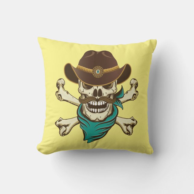 Cowboy Skull and Crossbones Throw Pillow (Front)