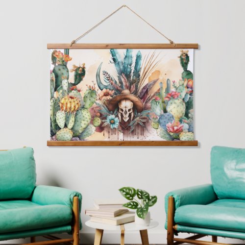 Cowboy skull desert cactus western decor hanging tapestry