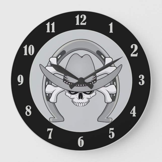 Cowboy Skull Horseshoe Large Clock (Front)