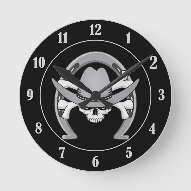 Cowboy Skull Horseshoe Round Clock (Front)