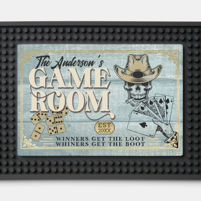 Cowboy Skull Poker Dominos Game Room ID978 Bar Mat (Front (Close Up))