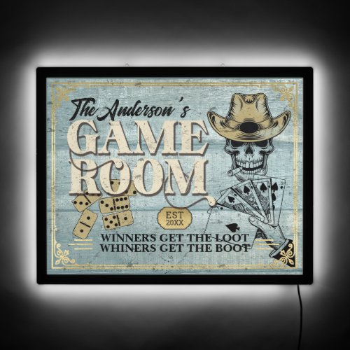 Cowboy Skull Poker Dominos Game Room ID978 LED Sign