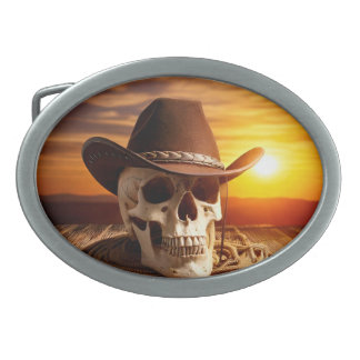 Cowboy Skull with Lasso Belt Buckle