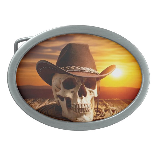 Cowboy Skull with Lasso Belt Buckle (Front)