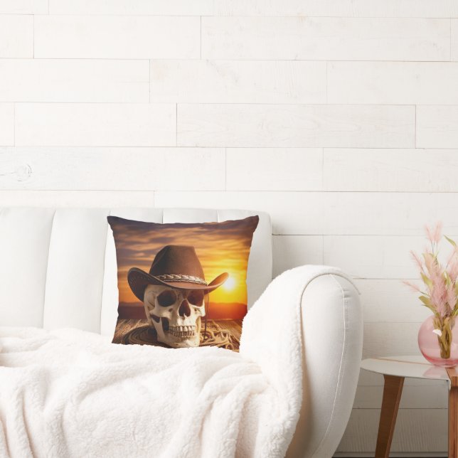 Cowboy Skull with Lasso Throw Pillow (Couch)