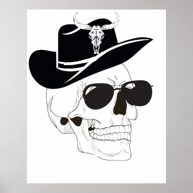 Cowboy Skull with Sunglasses & Hat – Western Gothi Poster (Front)