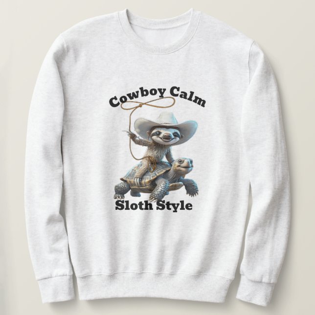 Cowboy Sloth Wrangler Sweats - Relaxed Lifestyle Sweatshirt (Design Front)
