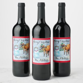 Cowboy Snowman Bottle Food and Beverage Label Set