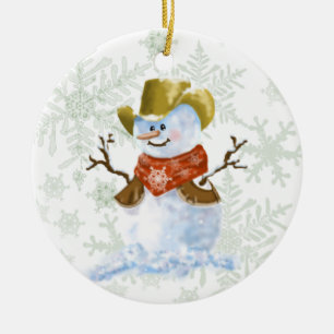 Cowboy Snowman Ceramic Ornament