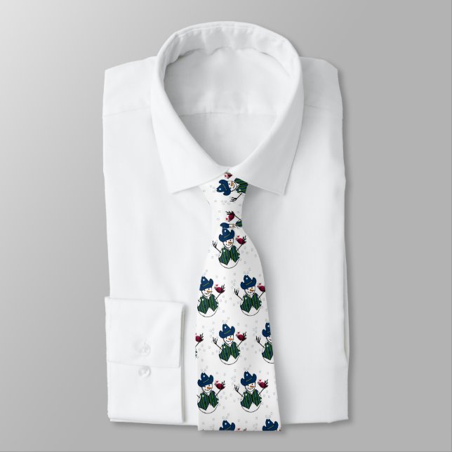 Cowboy Snowman Christmas Neck Tie (Tied)