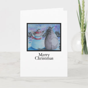 Cowboy Snowman & Horse Christmas Winter Scene Holiday Card