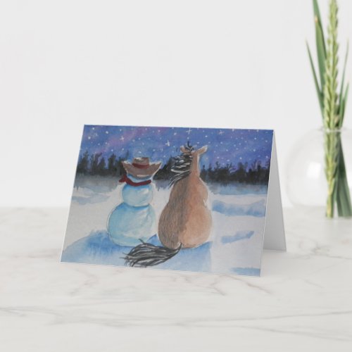 Cowboy Snowman  Horse Christmas Winter Scene Holiday Card