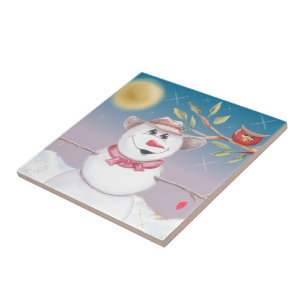 Cowboy Snowman & Owl Winter Scene Tile