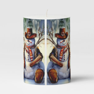 Cowboy Snowman & Saint Bernard Christmas Pillar Candle