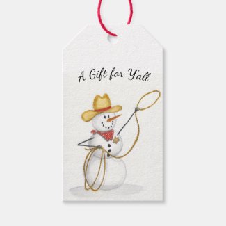 Cowboy Snowman Watercolor Gift Tag