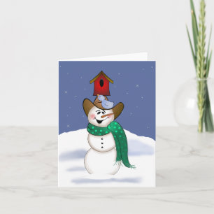 Cowboy Snowman with Birdhouse Holiday Card