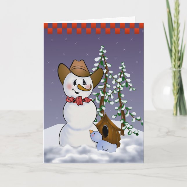 Cowboy Snowman with Red Bandana Holiday Card (Front)