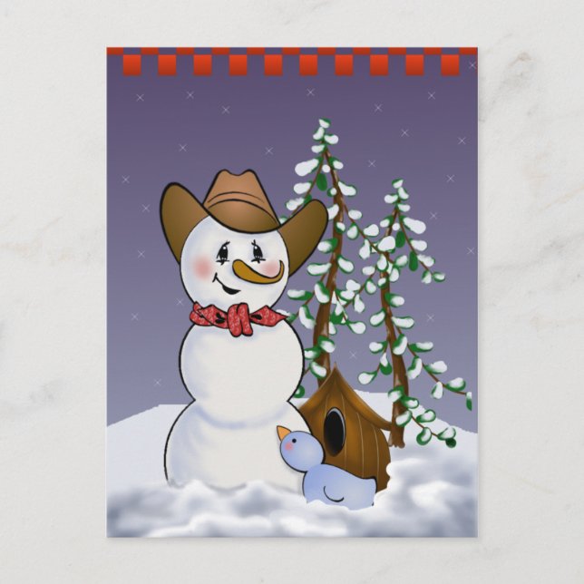Cowboy Snowman with Red Bandana Postcard (Front)