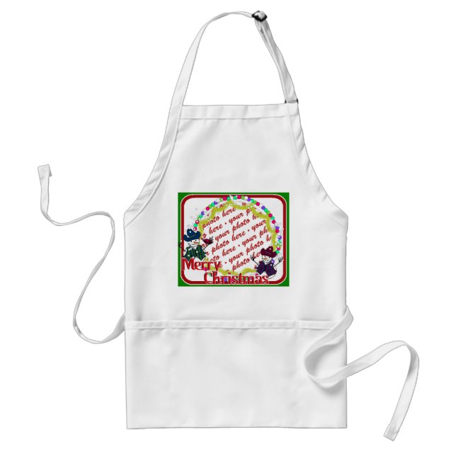 Cowboy Snowmen Christmas Photo Frame Adult Apron (Front)