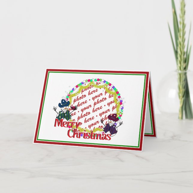 Cowboy Snowmen Christmas Photo Frame Holiday Card (Front)