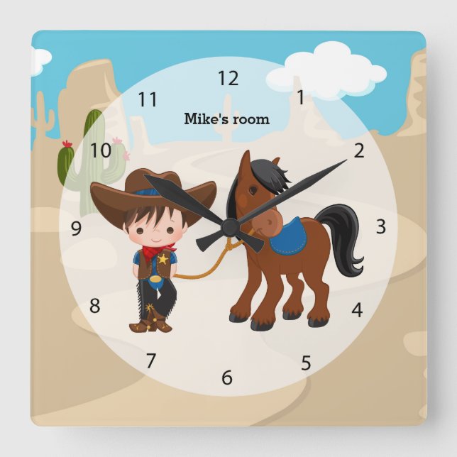 Cowboy Square Wall Clock (Front)