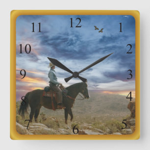 Cowboy Square Wall Clock