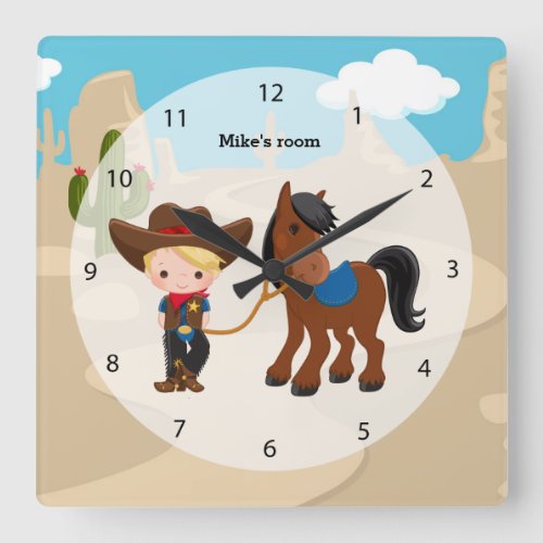 Cowboy Square Wall Clock