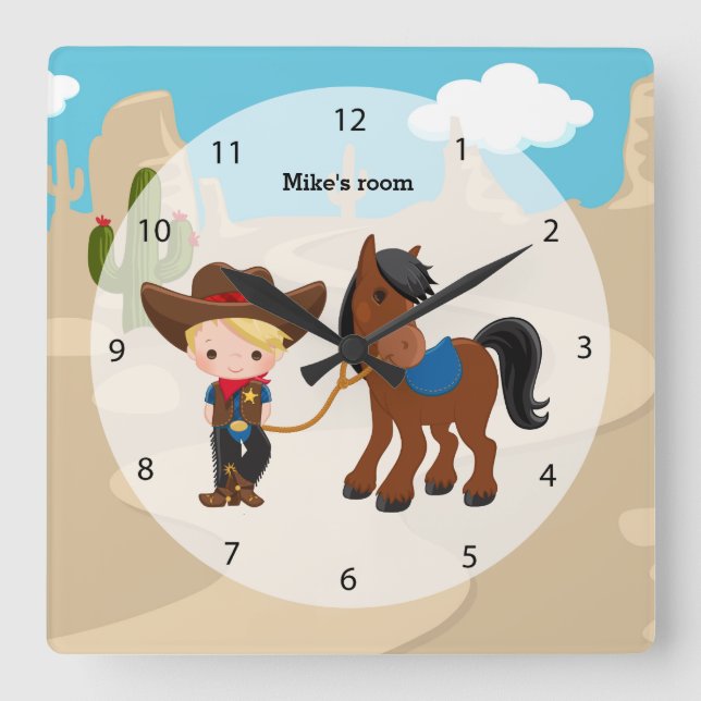 Cowboy Square Wall Clock (Front)